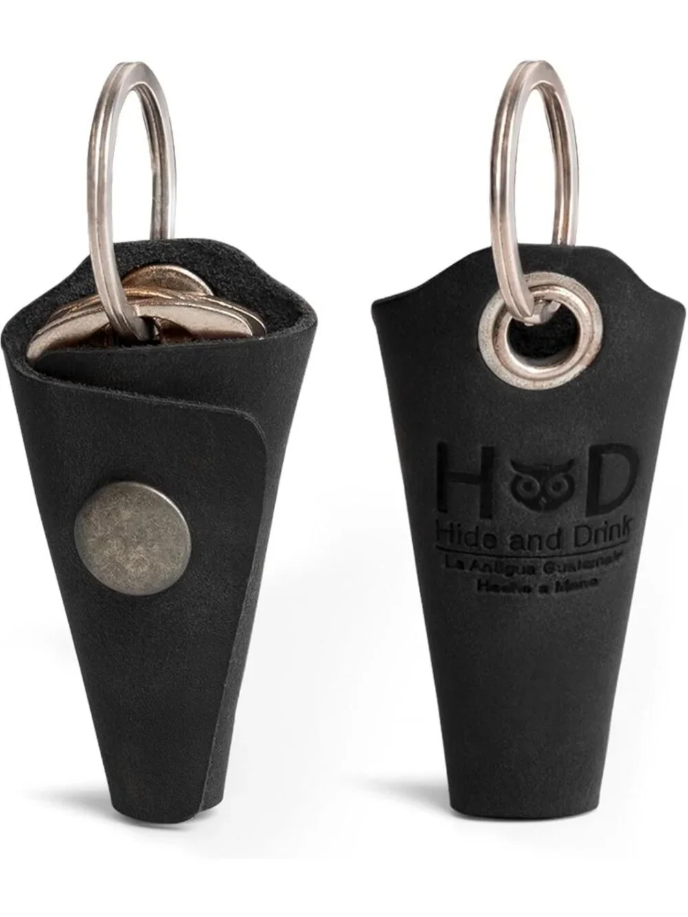 Full Grain Leather Keychain Organizer with Snap Closure & Silencer Sleeve for